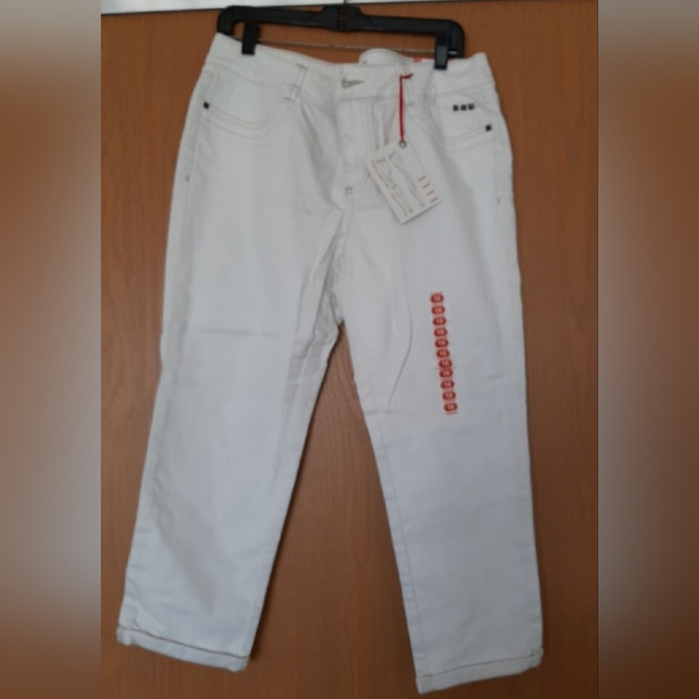 ELLE Skinny Boyfriend Denim Roll Up Crop Ankle Jeans Pants White Size 16 NWT